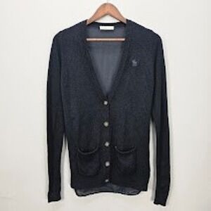 Abercrombie‎ & Fitch Knit Cardigan L Deep V Lightweight Charcoal Grey